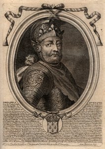 Portrett av Philip II dit Philippe Auguste (1165-1223) - Philip Augustus II (1165-1223) Konge av Frankrike - gravering fra 