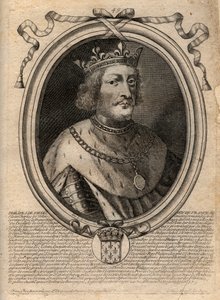 Portrett av Philippe VI av Valois (1294 - 1350), konge av Frankrike - Filip VI av Valois (1293-1350) Konge av Frankrike - gravering fra 'Les Augustes Representations de tous les Kings de France fra Pharamond til Louis XIV', Paris av de Larmessin