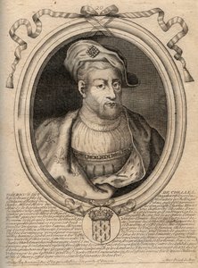 Portrett av Thierry IV (713-737) konge av frankerne fra 721 til 737 - THIERRY IV (Theodoric) konge av frankerne - gravering fra 
