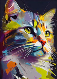 Abstrakt søt katt, penselstrøk for oljemaleri, veggkunsttrykk