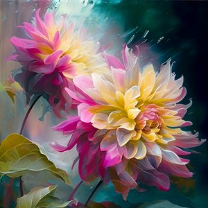 Abstrakt rosa dahlia-blomst som svaier i iskald bris, veggkunsttrykk