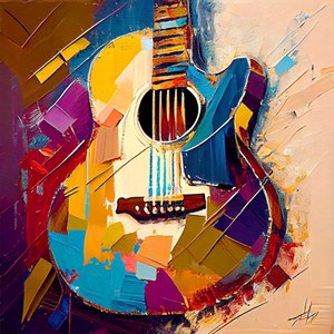 Abstrakt musikkkunst, elektrisk gitarmaleri i full farge, lerretstrykk av F. Abderrahim