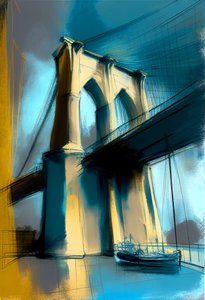 Abstrakt skisse Brooklyn bridge-maleri på lerret, veggkunsttrykk