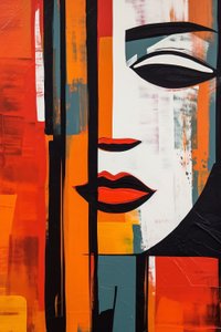 Abstrakt kvinneansikt, rette linjer på lerret, utskrivbar digital kunst
