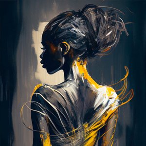 Afrikansk kvinne sett bakfra abstrakt oljemaleri, veggkunsttrykk