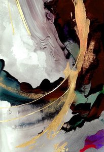 Svart og grått abstrakt maleri med gylden effekt, veggkunsttrykk av F. Abderrahim