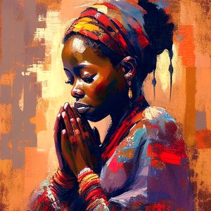 Digitalt lerretsmaling: Afrikansk jente i meditasjon, veggkunsttrykk