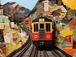 Taubanestasjon Collage Stickers, Canvas-kunsttrykk på forespørsel