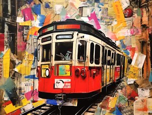 Taubanestasjon Collage Stickers, Wall Art | Lerretstrykk
