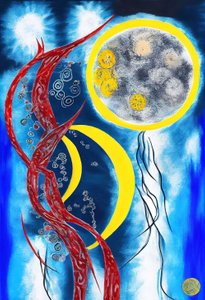 Harmony of the Moon, abstrakt akrylmaleri på lerret