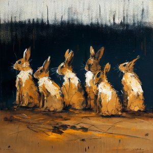 Kaniner maler med figurativ stil, veggkunsttrykk av F. Abderrahim