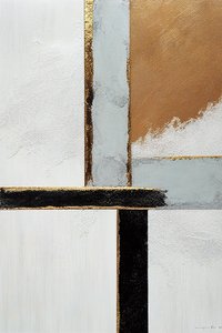 Hvite og svarte, gylne abstrakte linjer, utskrivbar kunst på lerret