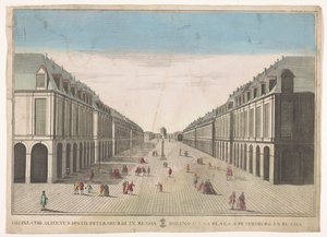 Utsikt over et torg i St. Petersburg Dibujo de una plaça a Petersburg en Russland (tittel på objekt)