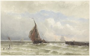 Vlissingen havn, med innkommende seilfartøy av jonkheer Jacob Eduard van Heemskerck