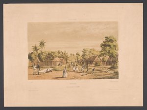 Hjem til slaver på en surinamsk plantasje Surinam. En plantasjeslaveleir (tittel på objekt) Vest-India (serietittel på objekt) Gezigten uit Neerland's West-Indien (serietittel)