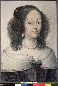 ""Portrait Of A Woman"" Dette er sannsynligvis dronning av England Henriette Marie (1609-1669). Krittegning av Daniel Dumoustier (eller Dumonstier) (1574-1646) 1640 Pushkin-museet, Moskva av or Dumoustier Daniel Dumonstier