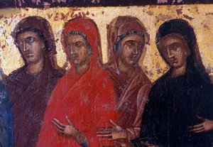Fromme kvinner, trepanel i den bysantinske kirken Palea Roumata, Kreta, Hellas (bilde) av Theodore Charles Ange Coquelin
