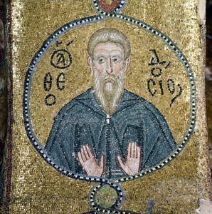 Hellig, mosaikk i katholikon (hovedkirke) i Nea Moni kloster (Unescos verdensarvliste av Theodore Charles Ange Coquelin
