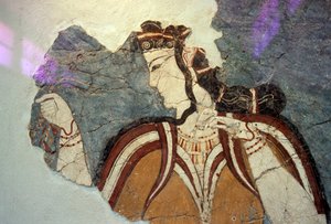 Freskefragment med kvinneskikkelse, fra Mykene, Hellas, mykensk sivilisasjon av Unbekannt Unbekannt