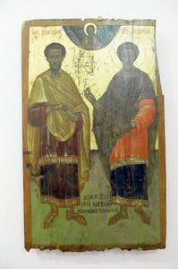 Hellige, maleri på tre i Arkadi kloster, Kreta, Hellas (bilde) av Unbekannt Unbekannt