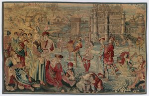 Vinter: Skøytescene av possibly by Gobelins Manufactory