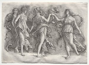 Fire dansende muser av probably by the so called Premier Engraver