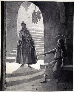 Vær en kristen, jeg vil gjøre deg til ridder. Ordene til Ludvig IX sa Saint Louis (1214-1270) til en bokhvetehøvding som gikk inn i fengselet for å gjøre seg selv til ridder. Illustrasjon av Job (Jacques Marie Gaston Onfray og Breville) (Jacques-Marie) (18 av pseudonym for Onfray de Breville Jacques Job