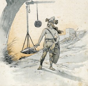 Erobringen av Roma (Rancon av Roma i 390 f.Kr.). Histoire de Brennus (Brennos), gallisk krigsherre som uttalte det forferdelige ordet Vae Victis (ulykke for de beseirede). i "" Frankrike, hans historie fortalt av G. Montorgueil, avbildet av Job"" 1896. Pri av pseudonym for Onfray de Breville Jacques Job