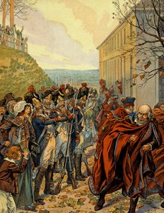 Kupp av Napoleon I Bonaparte (1769-1821): Flyvning fra Council of Five Cents (Five Cents) (500 rom) den 19. brumaire (10. november) av pseudonym for Onfray de Breville Jacques Job