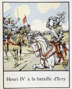 Henri IV (1553 - 1610) i slaget ved Ivry i 1590 - i "" Petite histoire de France"" av Jacques Bainville, red. Mane av pseudonym for Onfray de Breville Jacques Job