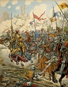 Frankrikes historie i middelalderen (middelalderen): Kong Ludvig XI kalte den forstandige (1423-1483) i spissen for sin hær under slaget ved Montlery mot Ligue du Bien Public, 16. juli av pseudonym for Onfray de Breville Jacques Job