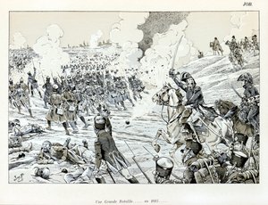 Illustrasjon fra boken «The Great War by artists»: A great battle in 1815 av Jacques Marie Gaston Onfray de Breville dit JOB (1858-1931), Delsamling av pseudonym for Onfray de Breville Jacques Job