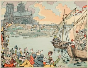 Illustrasjon fra boken “Le bon roy Henri”, illustrert av Jacques Marie Gaston Onfray de Breville dit JOB (1858-1931): Paris refuitaille - Privat samling av pseudonym for Onfray de Breville Jacques Job