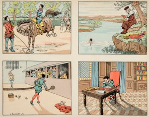 Illustrasjon hentet fra boken "" Le bon roy Henri"", illustrert av Jacques Marie Gaston Onfray de Breville dit JOB (1858-1931): Education of Henri IV - Privat samling av pseudonym for Onfray de Breville Jacques Job