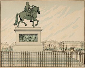 Illustrasjon hentet fra boken “” Le bon roy Henri””, illustrert av Jacques Marie Gaston Onfray de Breville dit JOB (1858-1931): Statue erige til minne om Henri IV - Privat samling av pseudonym for Onfray de Breville Jacques Job