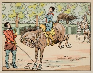 Illustrasjon hentet fra boken “” Le bon roy Henri””, illustrert av Jacques Marie Gaston Onfray de Breville dit JOB (1858-1931): Education at the 16th century riding - Privat samling av pseudonym for Onfray de Breville Jacques Job