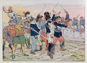 Jacques Marie Gaston Onfray de Breville kalt JOB (1858 - 1931); Illustrasjon fra boka “Les Epees de France”: Allegory des Glories de France to the Hairy fra 1914; Coll, Del av pseudonym for Onfray de Breville Jacques Job