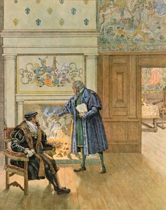 Jacques Marie Gaston Onfroy de Breville dit JOB (1858-1931) - Belgias historie: keiser Charles V (1500 - 1558) på besøk hos de store kjøpmennene og finansmennene i byen Antwerpen, privat samling av pseudonym for Onfray de Breville Jacques Job