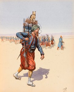 Jacques Marie Gaston Onfroy de Breville dit JOB (1858-1931) - Le Zouzou (Zouave på ekspedisjon i ørkenen), privat samling av pseudonym for Onfray de Breville Jacques Job