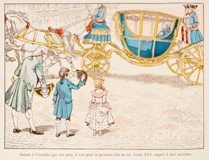 Jacques Marie Gaston Onfroy de Breville dit JOB (1858-1931) - Napoleon Bonaparte brakt til Versailles av faren ser kong Louis XVI i Carossus for første gang i 1770, privat samling av pseudonym for Onfray de Breville Jacques Job