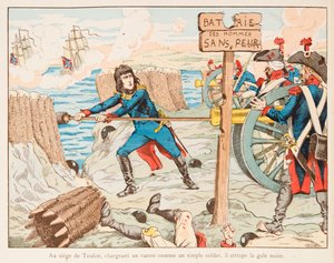 Jacques Marie Gaston Onfroy de Breville dit JOB (1858-1931) - Napoleon Bonaparte ladet selv pistolen til trommene til de fryktløse mennene ved setet i Toulon i 1793, Privat samling av pseudonym for Onfray de Breville Jacques Job