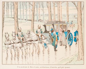 Jacques Marie Gaston Onfroy de Breville dit JOB (1858-1931) - Napoleon Bonaparte går foran Marie Louise av Østerrike før hennes ekteskap i 1810, privat samling av pseudonym for Onfray de Breville Jacques Job