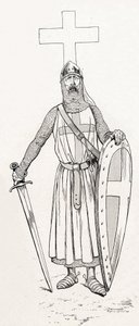 Ridder av Louis IX kjent som Saint Louis (1214-1270) i ​​korstogsdrakt. Illustrasjon av Job (Jacques Marie Gaston Onfray og Breville) (Jacques-Marie) (1858-1931) for boken «Les grands mots historique du pays de France»» 1915. Privee Collection. av pseudonym for Onfray de Breville Jacques Job