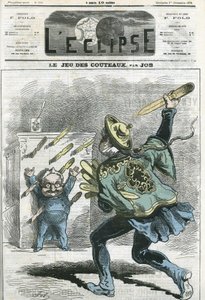 Le jeux des knives, Adolphe Thiers (1797-1877), fransk historiker og statsmann. Omslag i "" L'Eclipse"" av Job, 1. desember av pseudonym for Onfray de Breville Jacques Job