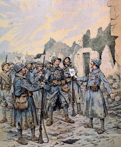 Mytteri i den franske hæren på vestfronten, april-mai 1917 (farge litho) av pseudonym for Onfray de Breville Jacques Job