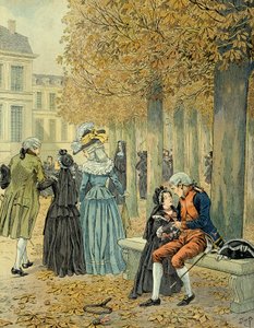 Napoleon I Bonaparte (1769-1821) besøkte sin søster Elisa Bonaparte (1777-1820) i kongehuset til Saint Cyr (Saint-Cyr). Illustrasjon av Jacques Marie Gaston Onfray de Breville dit JOB (1858-1931) av pseudonym for Onfray de Breville Jacques Job