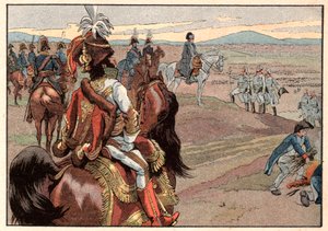 Napoleon I Bonaparte (1769-1821) med Joachim Murat (1767-1815) under overgivelsen av Ulm i 1805. Gravering av Jacques Marie Gaston Onfray de Breville dit Job (1858-1931) av pseudonym for Onfray de Breville Jacques Job