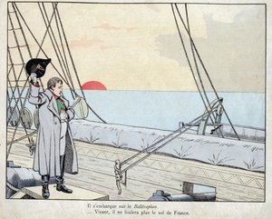 Napoleon om bord på HMS Bellerophon 1815 - litografi av Job (Jacques Onfroy de Breville) fra "" Le Grand Napoleon des Petites Enfants""" 1893 av pseudonym for Onfray de Breville Jacques Job