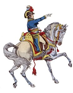 Napoleon on horseback - lithograph by Job (Jacques Onfroy de Breville) from “” Le Grand Napoleon des Petites Enfants””” 1893 av pseudonym for Onfray de Breville Jacques Job