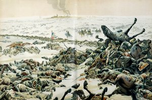 Preussen og Polen-kampanjen (1806-1807): dagen etter Eylaus seier besøkte Napoleon I Bonaparte (1769-1821) slagmarken og de mange tapene på bakken 9. februar av pseudonym for Onfray de Breville Jacques Job